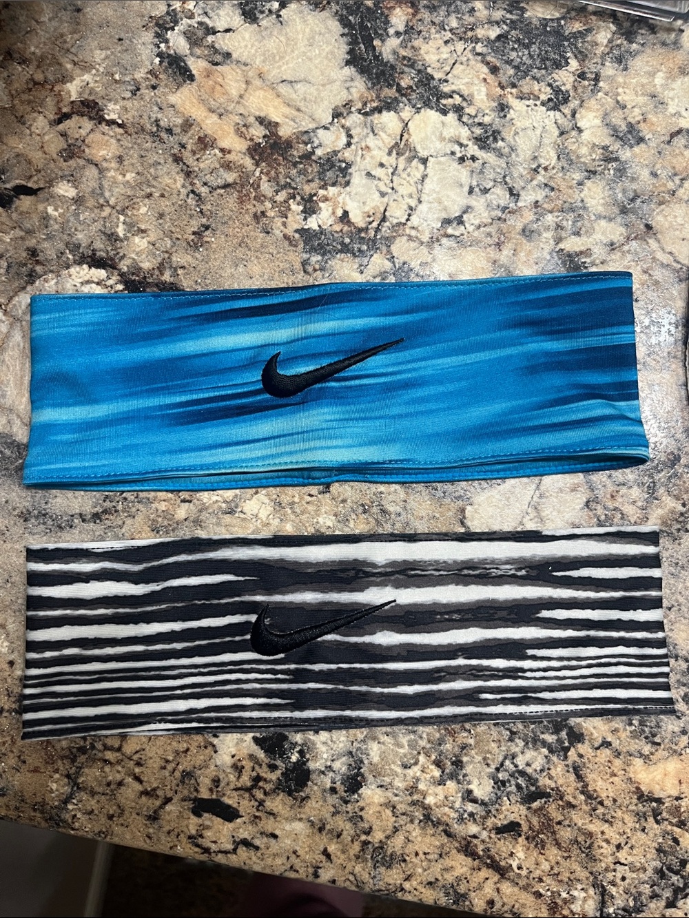 Nike Athletic Headbands — Blue Wave & Black/White Stripe